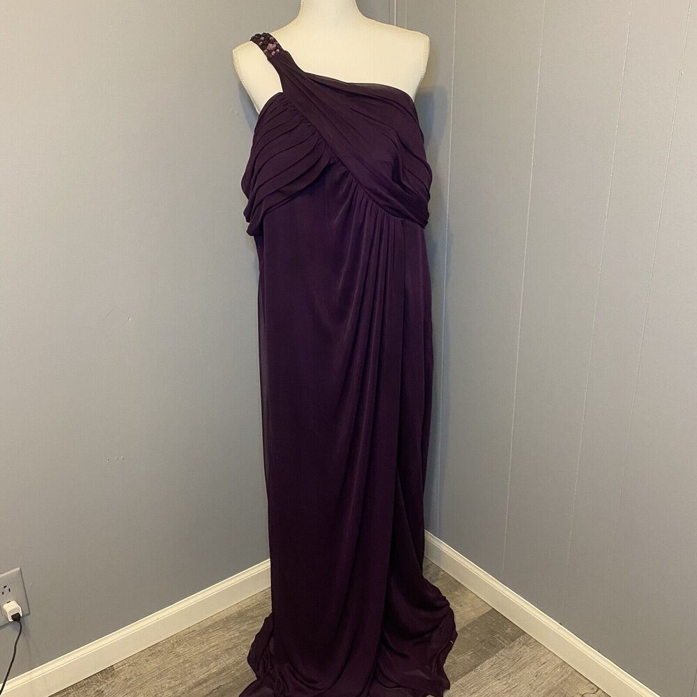 Betsy & Adam Women's Dress One-Shoulder Gem Strap Gown (22W Plum Purple)